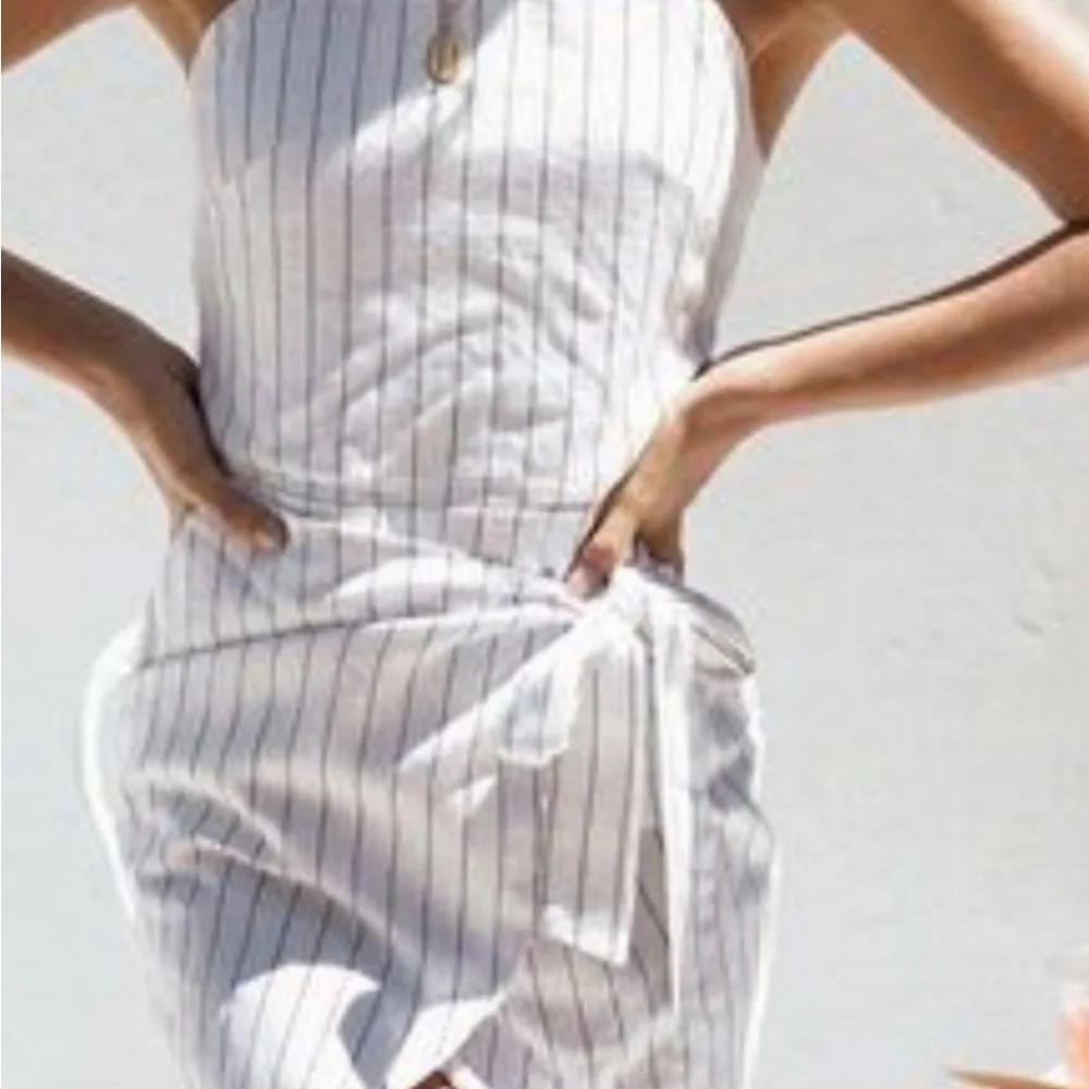 Sabo Skirt Dress Strapless White and Blue Wrap Skirt - Picture 2 of 13